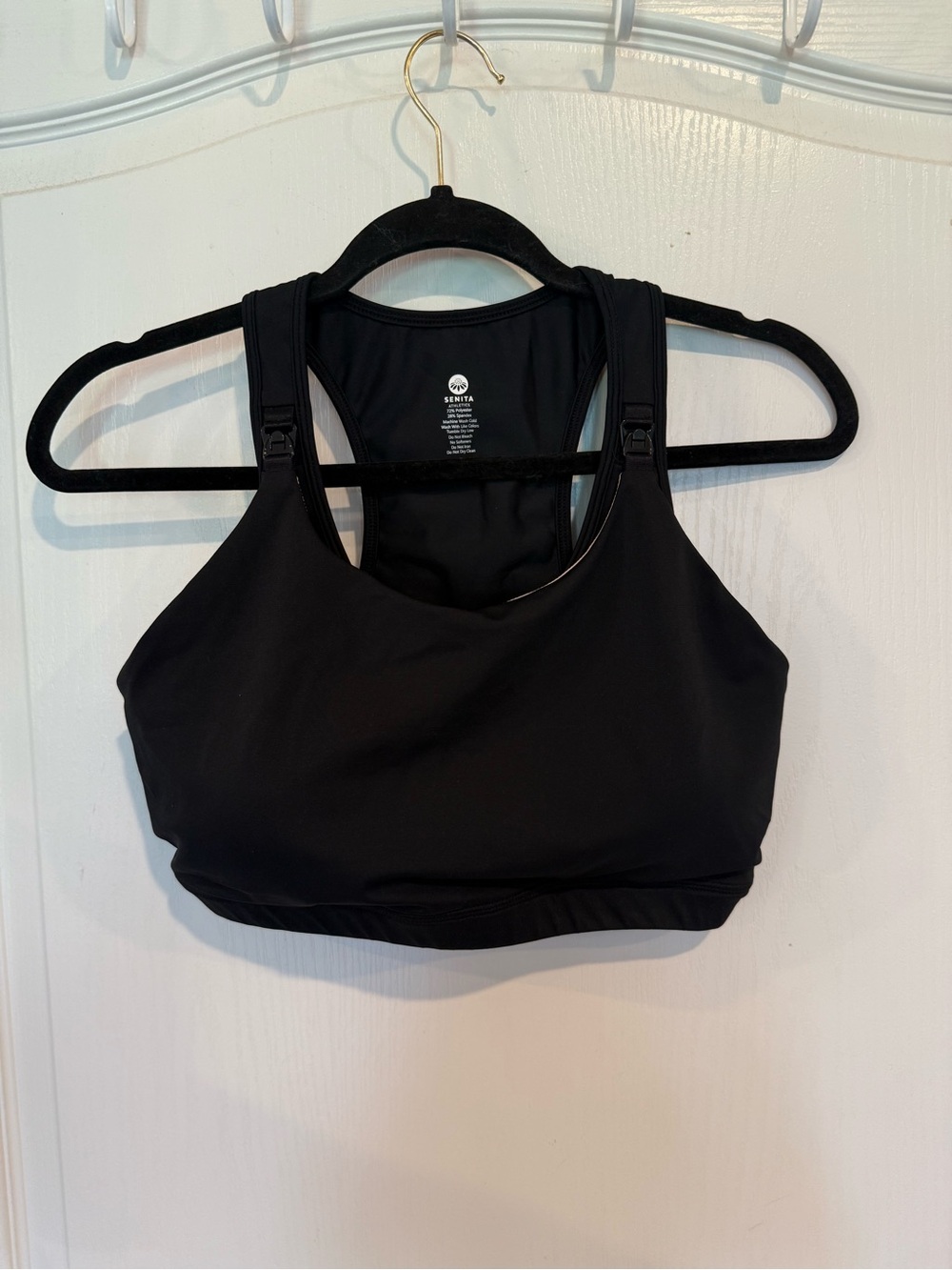 Senita Athletics black nursing athletic sports bra with nursing clips size large